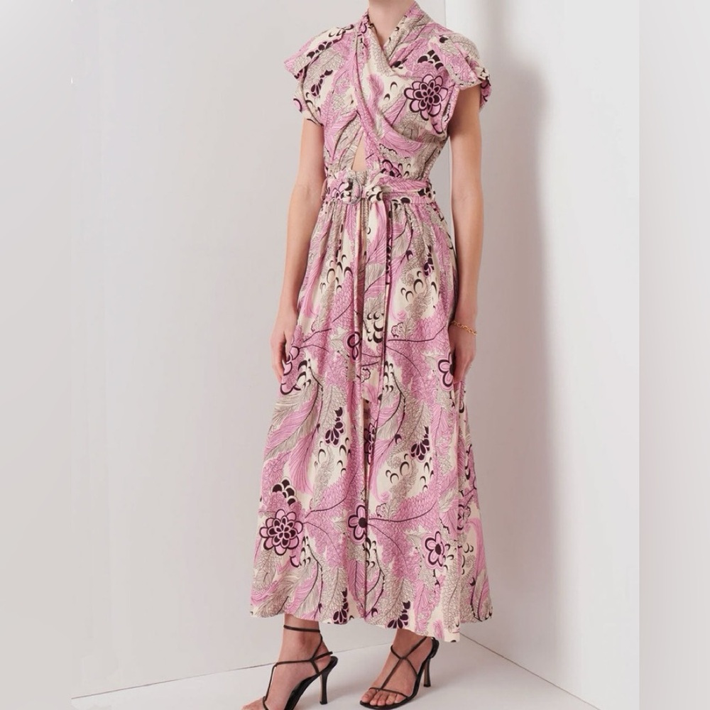 Derek Lam Pink and Cream Floral Midi Dress